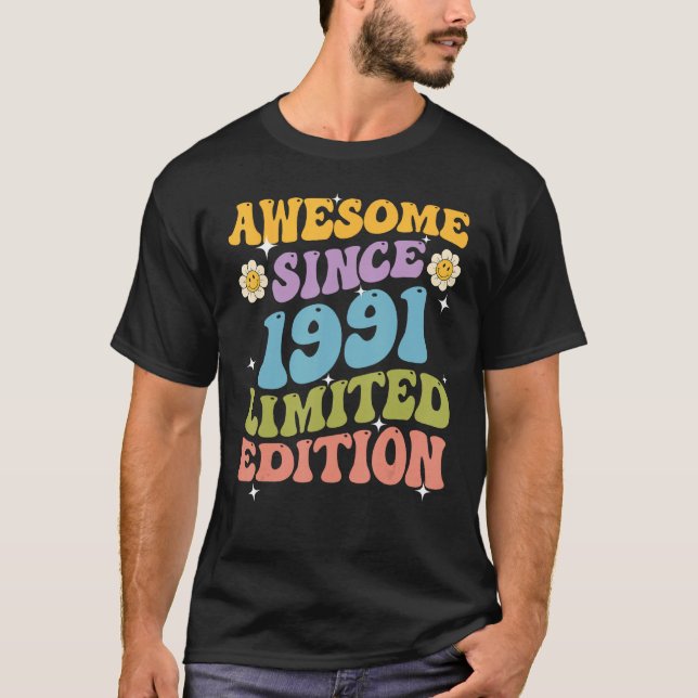 Camiseta Awesome Since 1991 Retro Groovy Shirt Gifts For Wo (Frente)
