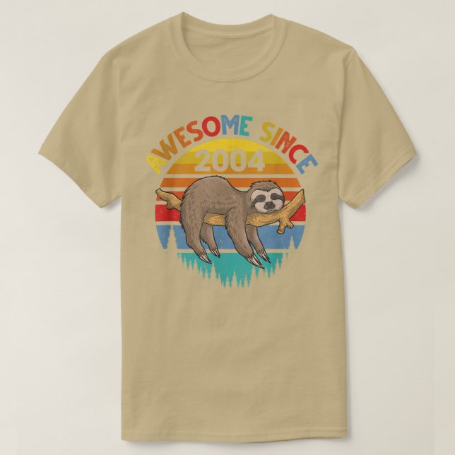 Camiseta Awesome Since 2004 Sloth Birthday 18 Years Old Bir (Frente do Design)