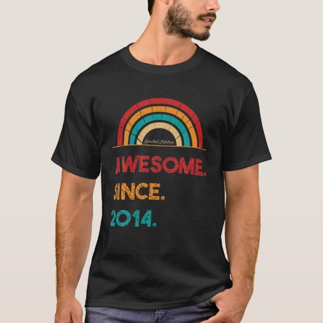 Camiseta Awesome Since 2014 8Th Birthday Rainbow Gifts Born (Frente)