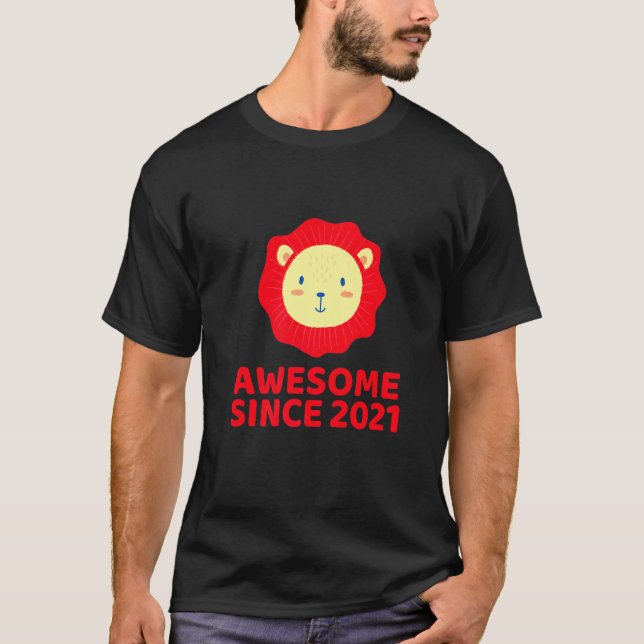 Camiseta Awesome Since 2021 Sweet Lion  For Kids Boys Girls (Frente)