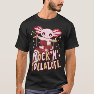 Camiseta Axolote Engraçado Tocando Bateria - Anfíbio Fofo n