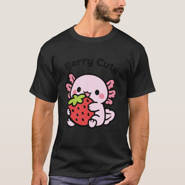 Camiseta Axolote Fofinho Segurando Morango Kawaii Fofo  (Frente)