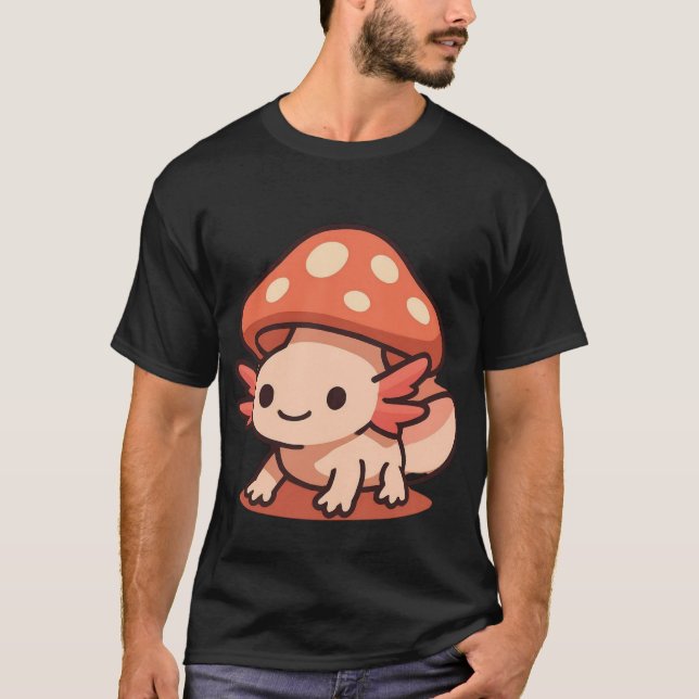 Camiseta Axolote Fofo com Chapéu de Cogumelo (Frente)