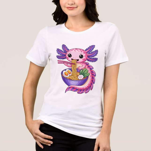 Camiseta Axolote Fofo Comendo Ramen Tigrinho Tacho de Macar (Frente)