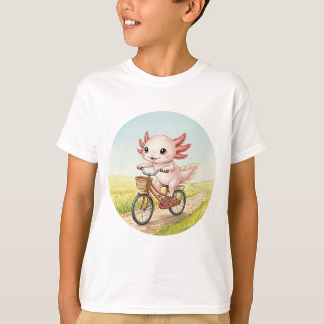 Camiseta Axolote Fofo em uma Bicicleta (Frente)