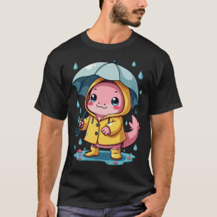 Camiseta Axolote Kawaii com Capote de Chuva Tempo Fofo