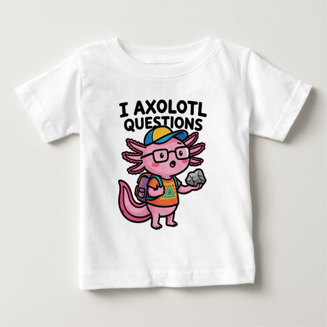 Camiseta Axolote Nerd Sarcástico Eu Faço Perguntas de Axolo (Frente)