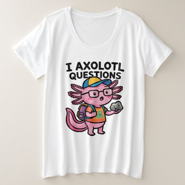 Camiseta Axolote Nerd Sarcástico Eu Faço Perguntas de Axolo (Frente do Design)