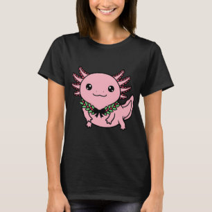Camiseta Axolote Rosa Kawaii com Coroa de Férias Festivas