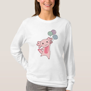 Camiseta Axolotl Animal Doce Voa Com Balões Para Cima