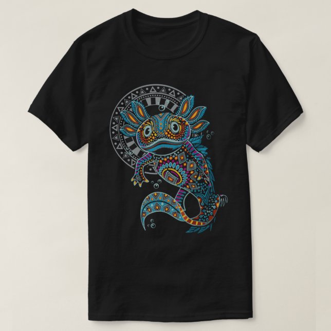 Camiseta Axolotl Art Aztec México Camisa-T mexicana (Frente do Design)