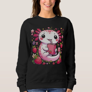 Camiseta Axolotl Bebendo Japonês Leite de Morango