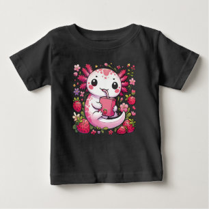 Camiseta Axolotl Bebendo Japonês Leite de Morango