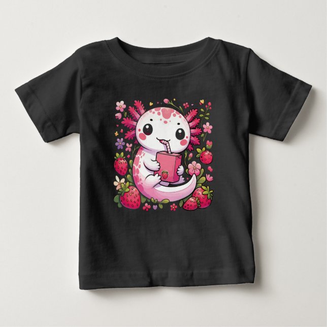 Camiseta Axolotl Bebendo Japonês Leite de Morango (Frente)
