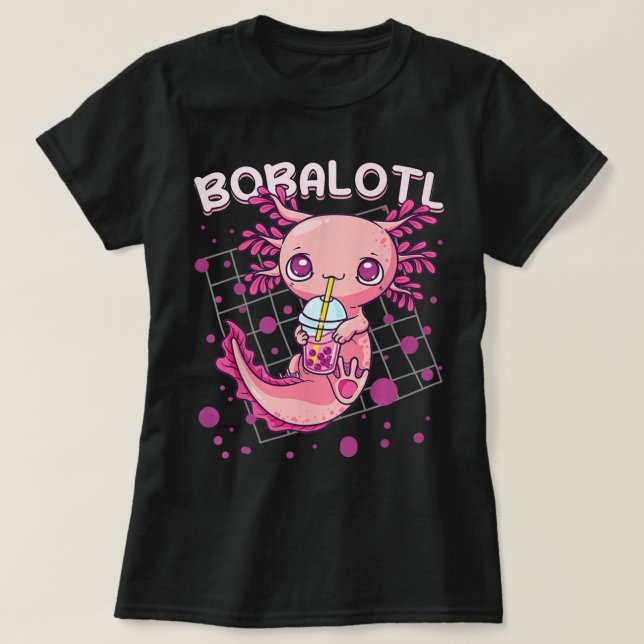 Camiseta Axolotl Boba Tea Bubble Tea Kawaii Anime Japonês (Frente do Design)
