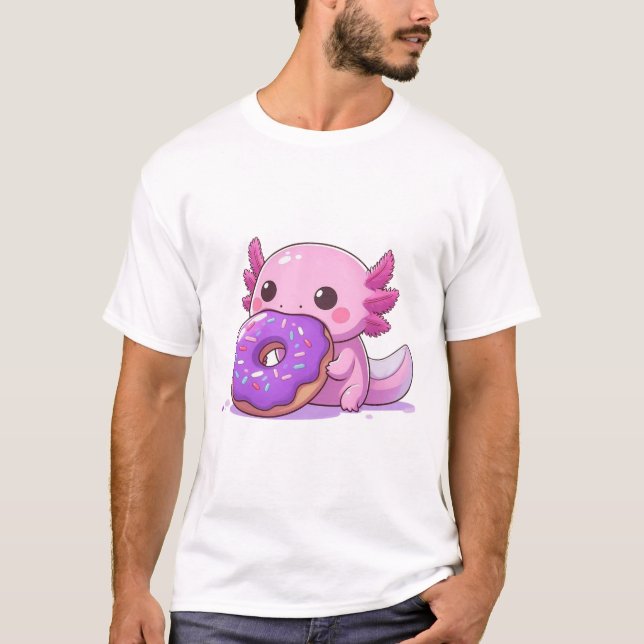 Camiseta Axolotl come rosquinhas roxas. (Frente)