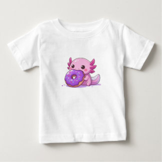Camiseta Axolotl come rosquinhas roxas.