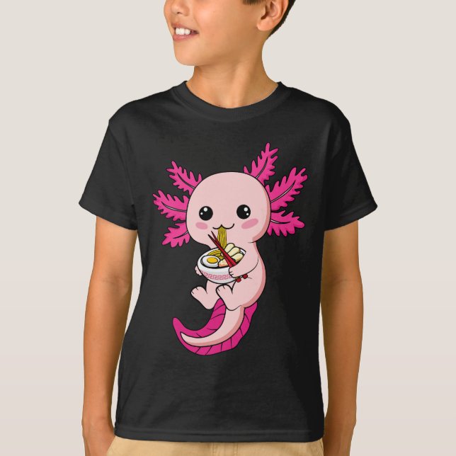 Camiseta Axolotl Comendo Ramen Noodles Kawaii Anime Boy (Frente)