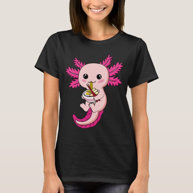 Camiseta Axolotl Comendo Ramen Noodles Kawaii Animes Mulher (Frente)