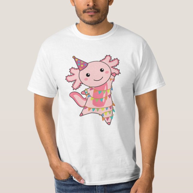 Camiseta Axolotl Deseja Feliz Aniversário Para Você Axolotl (Frente)