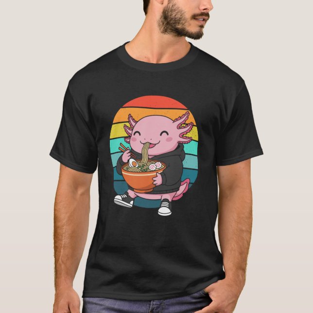 Camiseta Axolotl Eating Japanese Ramen Noodles Kawaii Lover (Frente)