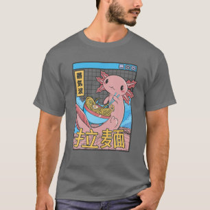 Camiseta Axolotl Eating Ramen Japão Estilo 80S Otaku Vaporw