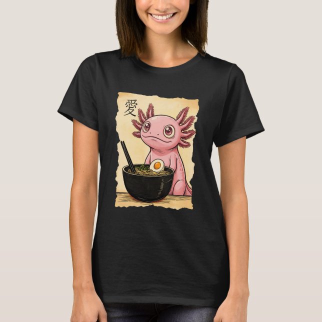 Camiseta Axolotl Eating Ramen Noodles Kawaii Anime Aestheti (Frente)