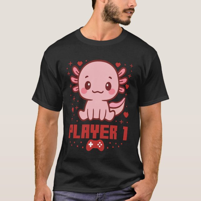 Camiseta Axolotl Gamer Couple Capybara Retro Pixel Arcade (Frente)
