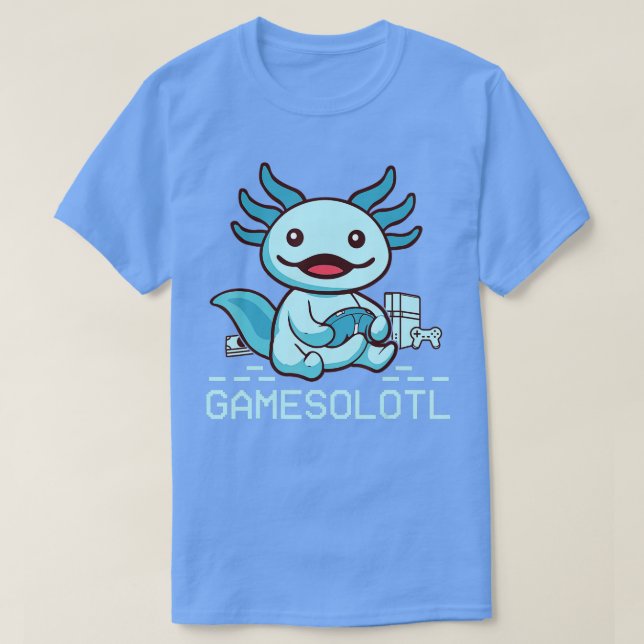Camiseta Axolotl Gamesolotl Azul Axolotl Salamander K (Frente do Design)
