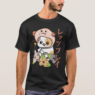 Camiseta Axolotl - Gato de Anime Kawaii - Flores no Japão