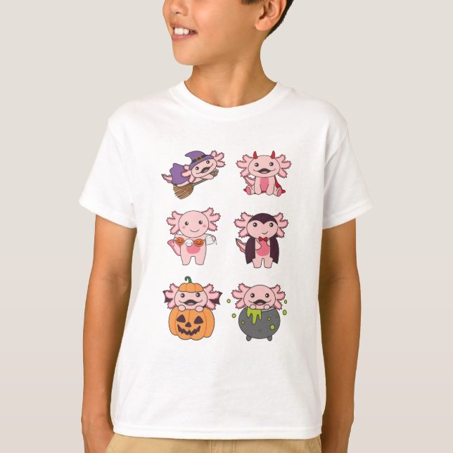 Camiseta Axolotl Halloween Devil Pumpkin Vampire Costume (Frente)
