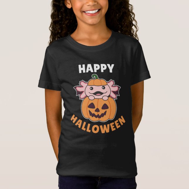 Camiseta Axolotl Happy Halloween Pumpkin Bat Costume (Frente)