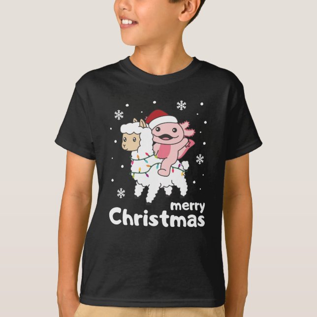 Camiseta Axolotl Llama Alpaca Feliz Animais de Natal (Frente)