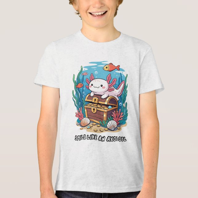 Camiseta Axolotl orgulhosamente sentado no topo do tesouro (Frente)