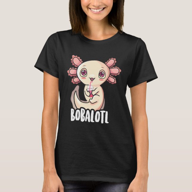 Camiseta Axolotl Para Meninas Bobalotl Boba Tea (Frente)