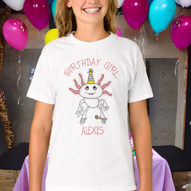 Camiseta Axolotl Personalizado Menina de Aniversário (Criador carregado)