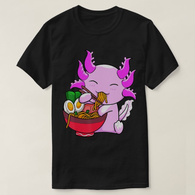Camiseta Axolotl Ramen Noodles Japonês Otaku Kawaii (Frente do Design)