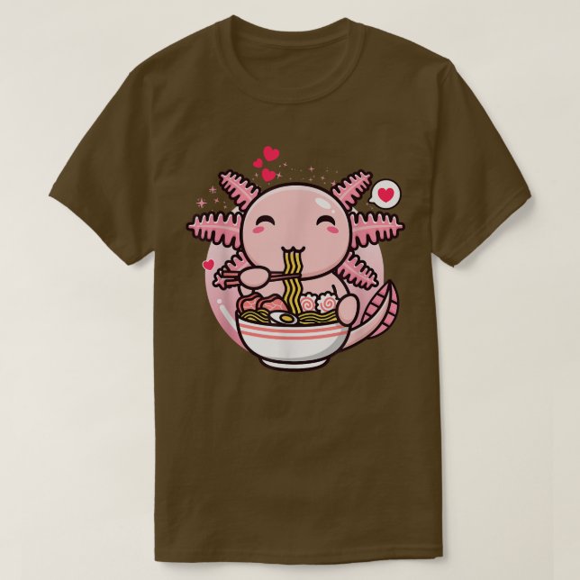 Camiseta Axolotl Ramen Noodles Kawaii Anime Japonês Otaku (Frente do Design)
