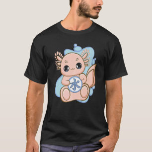 Camiseta Axolotl Rosa Com Água Kanji Para Otaku Japonês