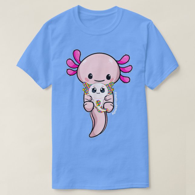 Camiseta Axolotl Roupas Crianças Autismo Sensibilização Irm (Frente do Design)