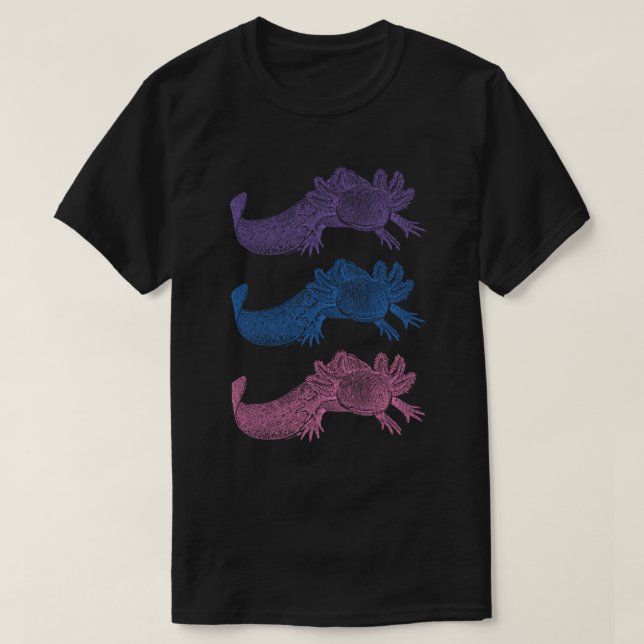 Camiseta Axolotl - ROXO, AZUL e ROSA (Frente do Design)