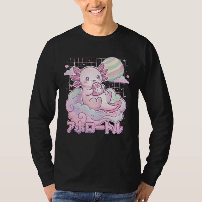 Camiseta Axolotl Strawberry Milk Kawaii Aesthetic Cottageco (Frente)