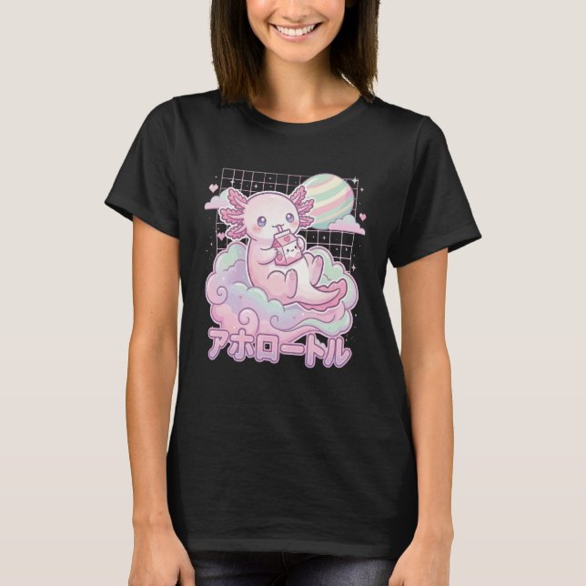 Camiseta Axolotl Strawberry Milk Kawaii Aesthetic Cottageco (Frente)