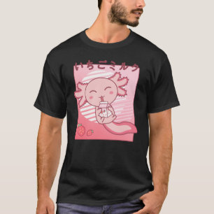 Camiseta Axolotl Strawberry Milk Retro Kawaii Japão Axolot