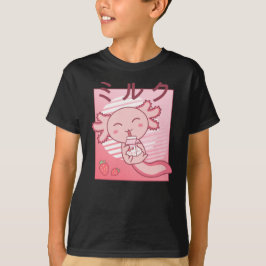 Camiseta Axolotl Strawberry Milk Retro Kawaii Japão Axolotl