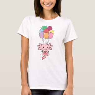 Camiseta Axolotl Voa Com Balões Coloridos