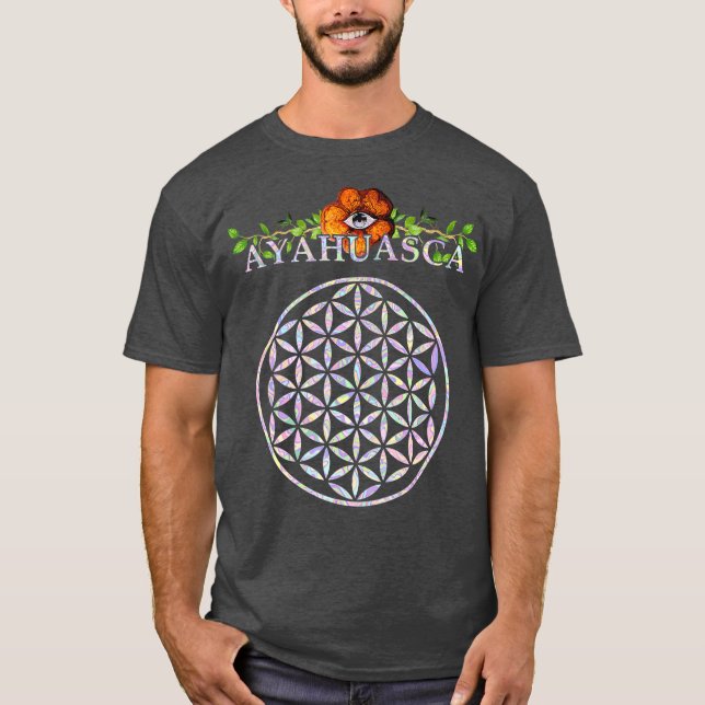 Camiseta Ayahuasca Mandala Sagrada Geometria Flor da Vida (Frente)