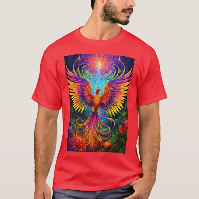 Camiseta Ayahuasca Phoenix: Uma jornada fluorescente ao Éde (Frente)