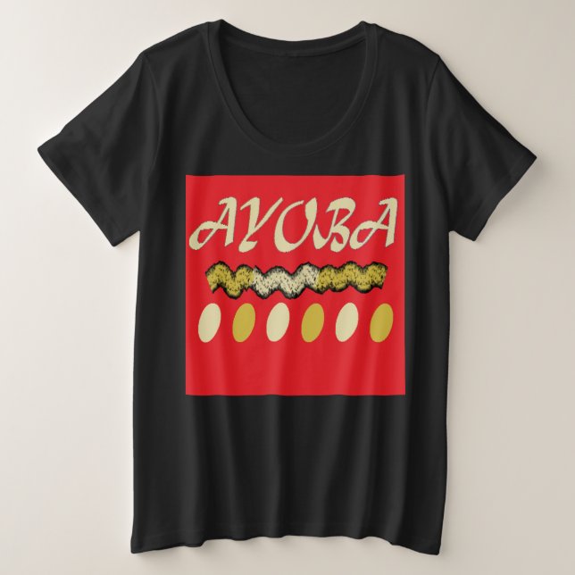 Camiseta Ayoba design vermelho-vivo e mostarda africana (Frente do Design)