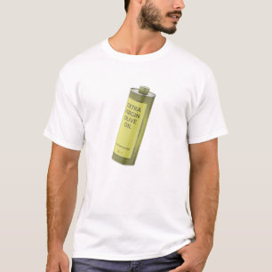 Camiseta Azeite de oliva extra virgem em garrafa de lata re